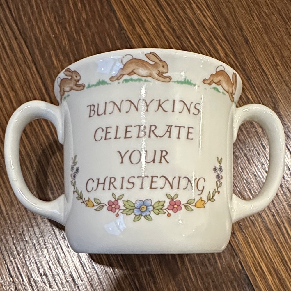 Royal Doulton Bunnykins Christening Mug - White with Multicolor Accents